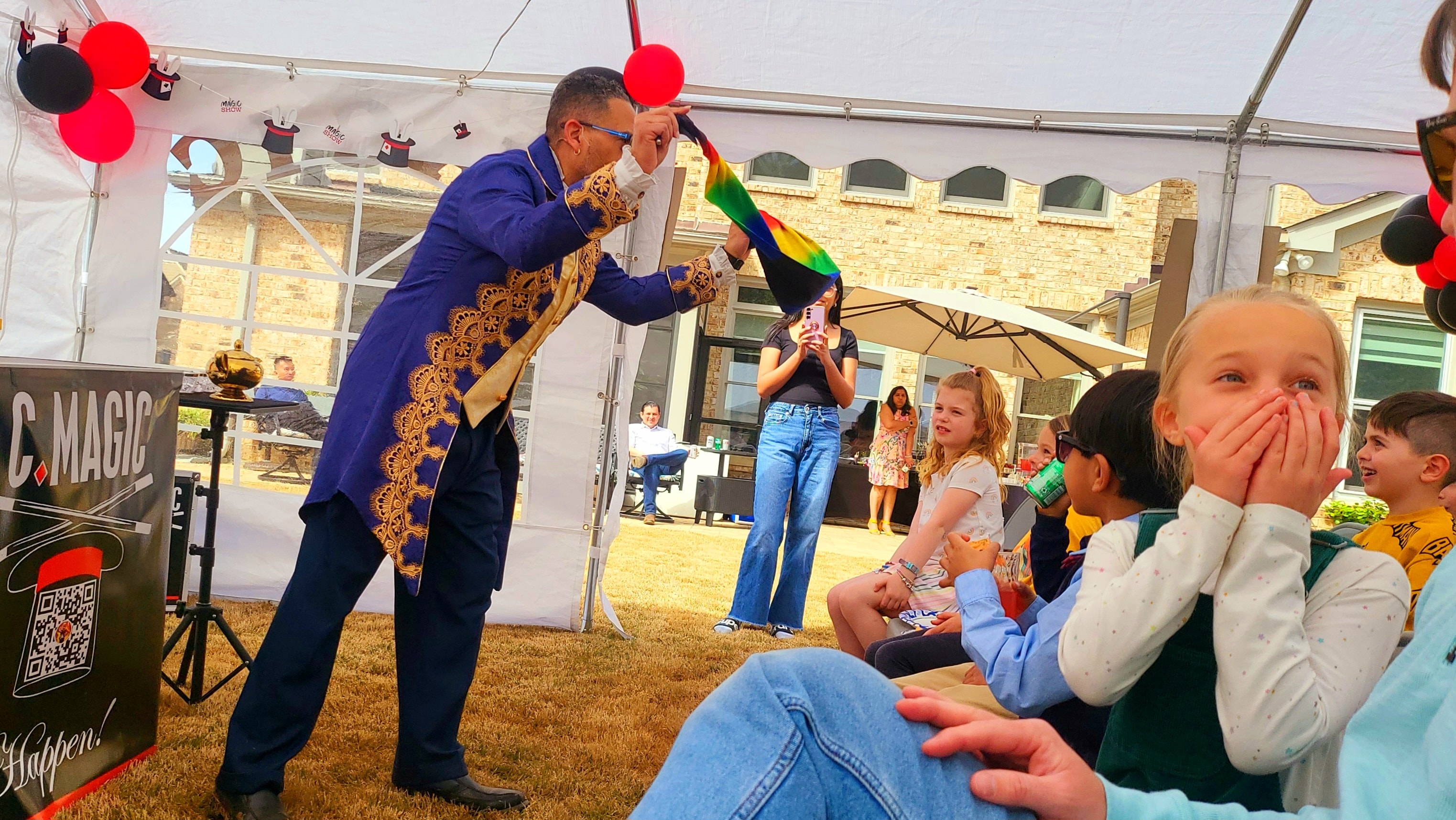 C. Magic with monks at outdoor event