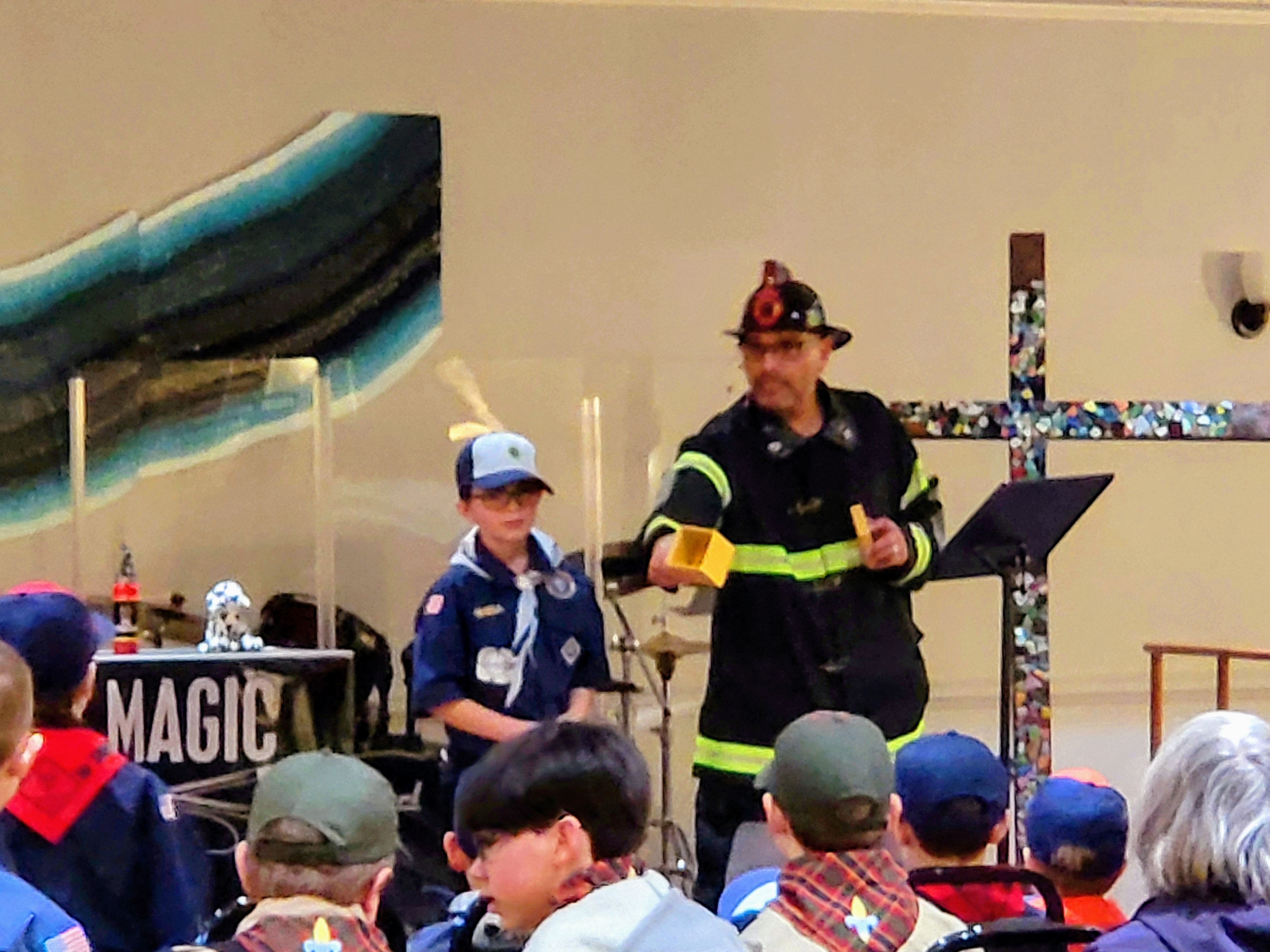C. Magic fire safety magic show with audience